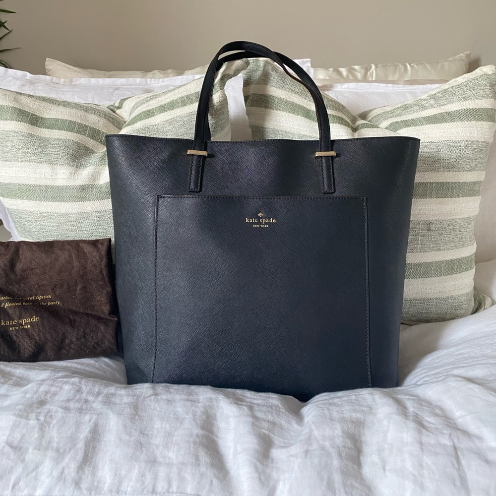 Kate Spade black leather business tote bag